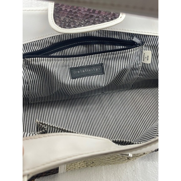 Woven Straw Satchel Bag Top Handle Purse Neutral Colorblock Small - Picture 4 of 8